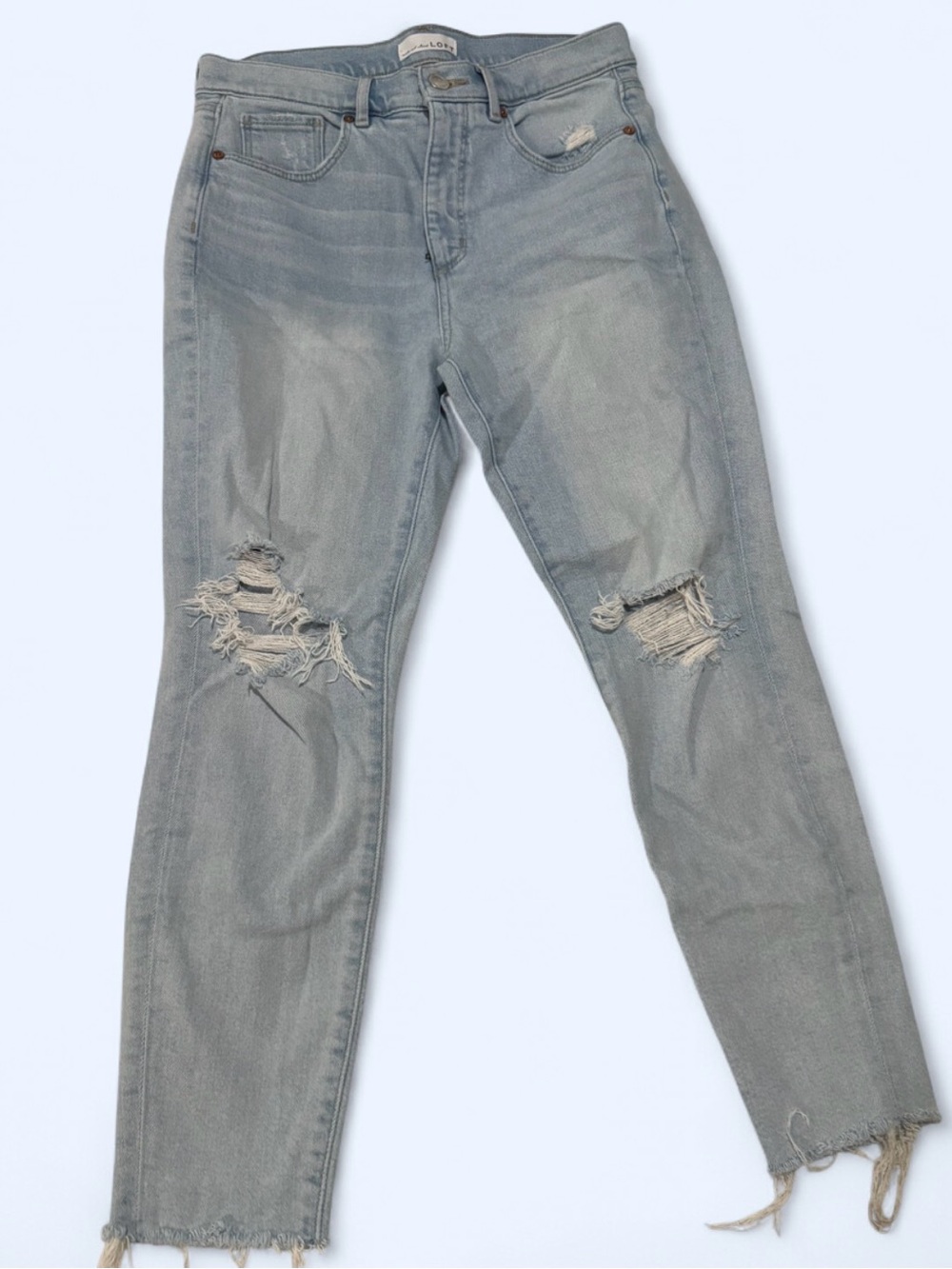 LOFT petite High Waisted Skinny Ankle Distressed Jeans